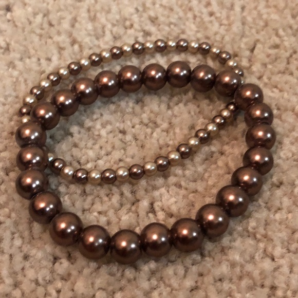 Set of 2 Brown Beaded Stretch Bracelets - Picture 2 of 8